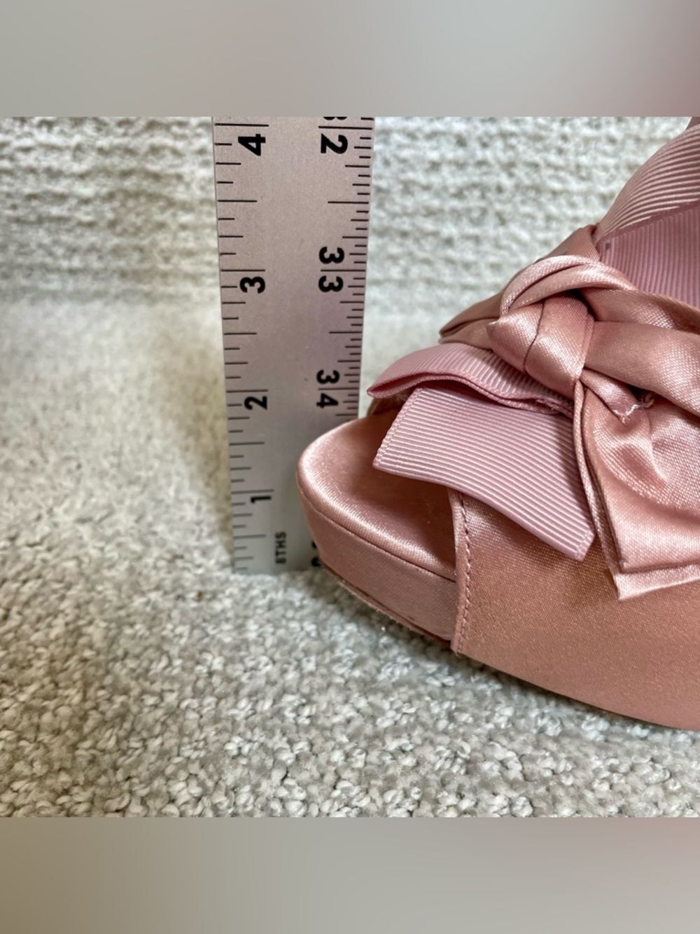 Vintage Y2K Betsey Johnson Blush Pink Satin Rhinestone Platform High Heels 9M - Picture 13 of 13